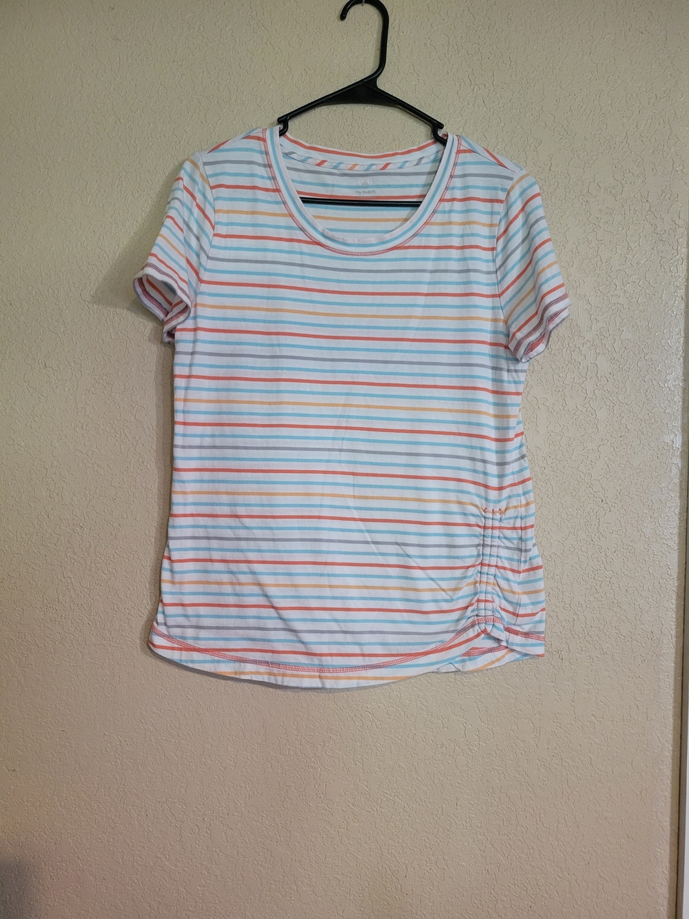 Talbots White Short-Sleeve Striped Tee with Pastel Stripes